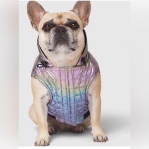 NWT Canada Pooch Shiny Puffer Vest Iridescent Hooded Size 16 *Benefits Animals*